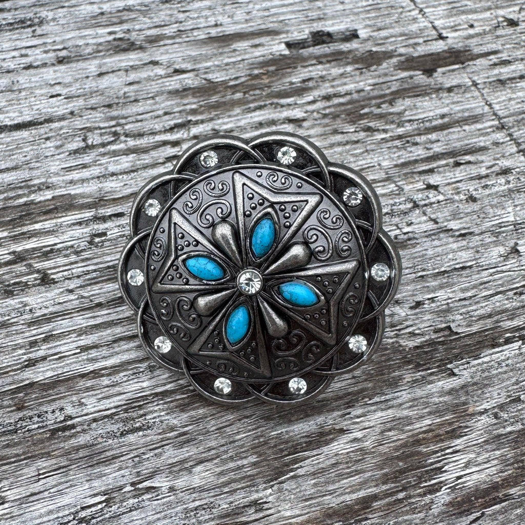 Wild Rag Turquoise Bead and Rhinestone Concho Scarf Slide