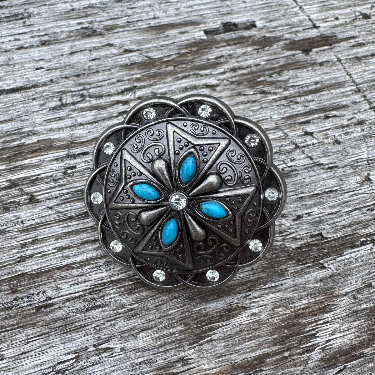 Wild Rag Turquoise Bead and Rhinestone Concho Scarf Slide