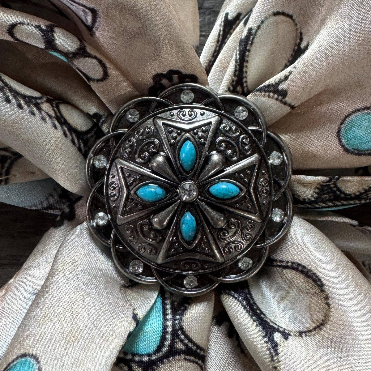 Wild Rag Turquoise Bead and Rhinestone Concho Scarf Slide