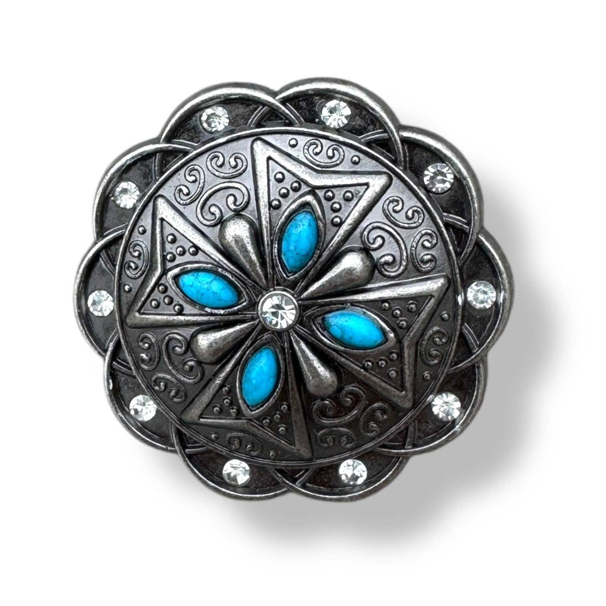Wild Rag Turquoise Bead and Rhinestone Concho Scarf Slide