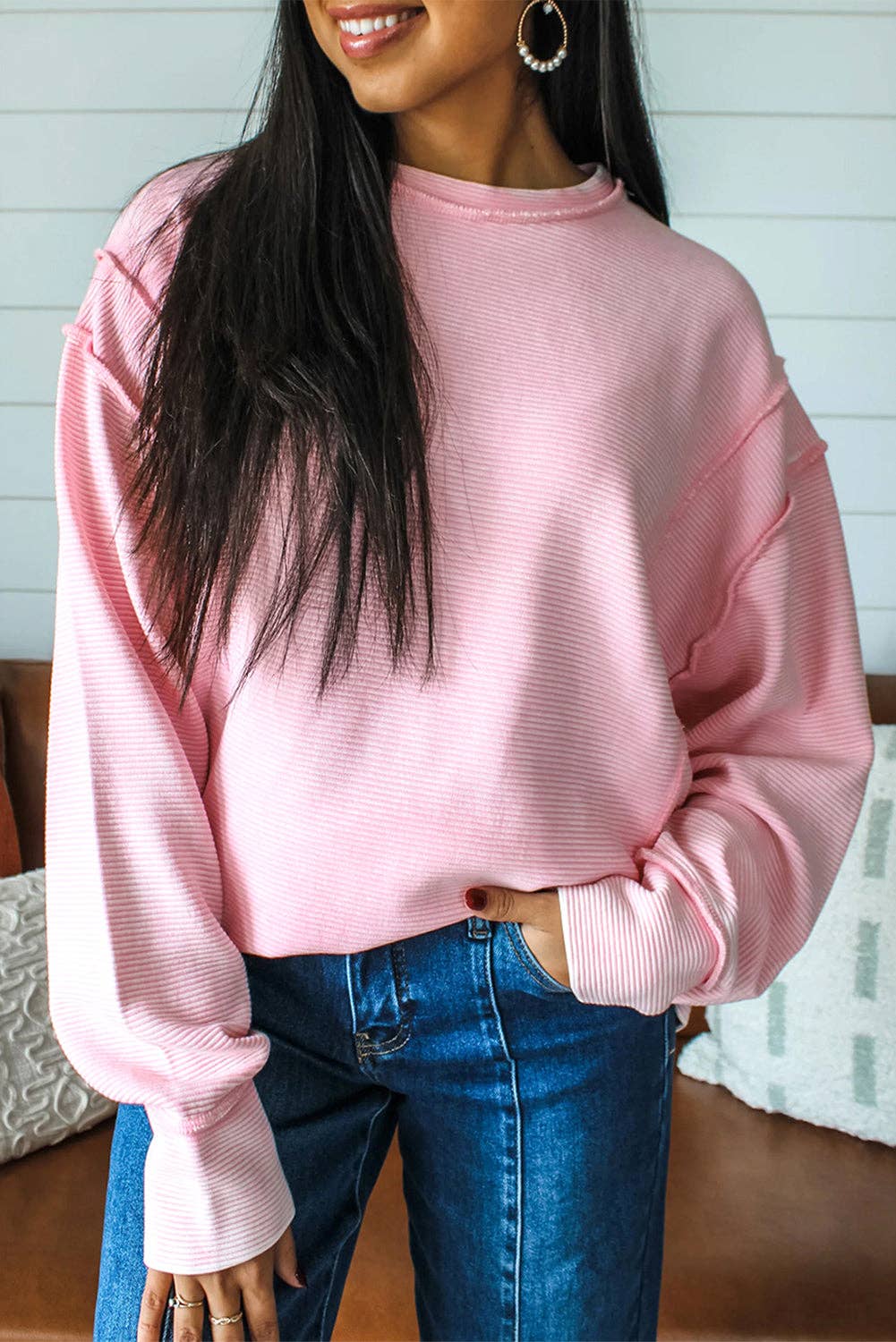 Pink Textured Pullover