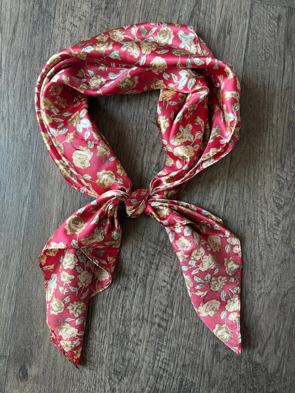 Wild Rag Cranberry Red and Beige Rose Cowboy Western Neck Scarf