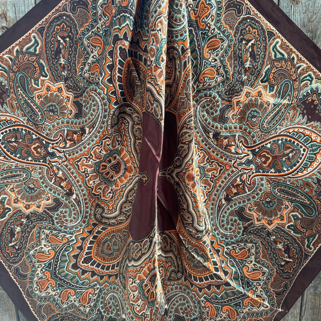 Brown and Orange Paisley Wild Rag - Western Scarf