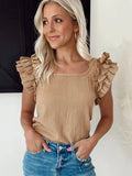 Ruffled Tiered Sleeve Square Neck Textured Top
