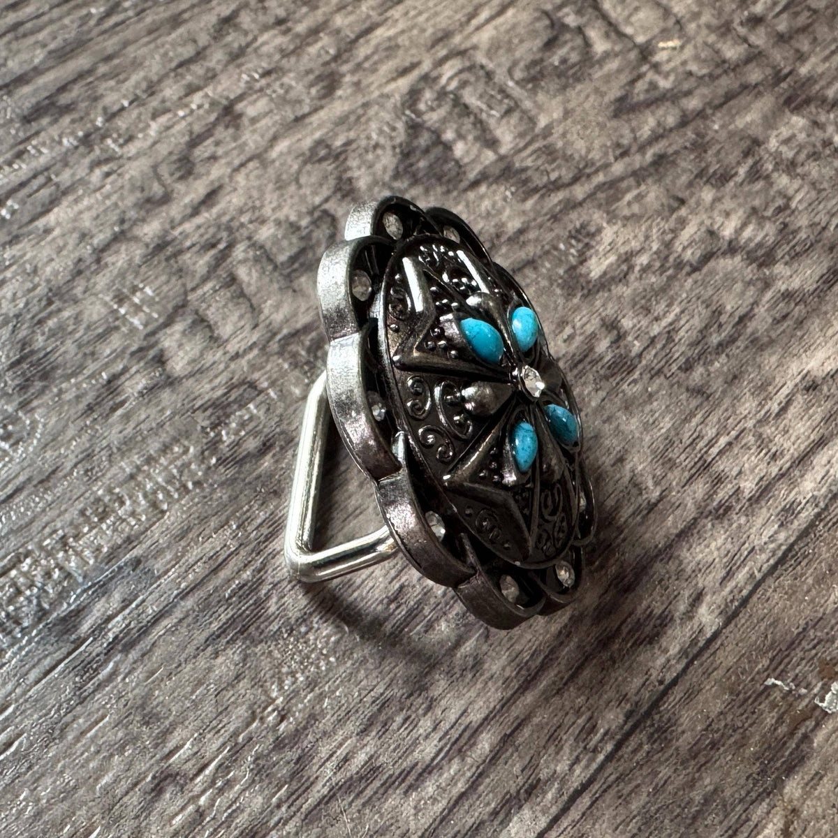 Wild Rag Turquoise Bead and Rhinestone Concho Scarf Slide