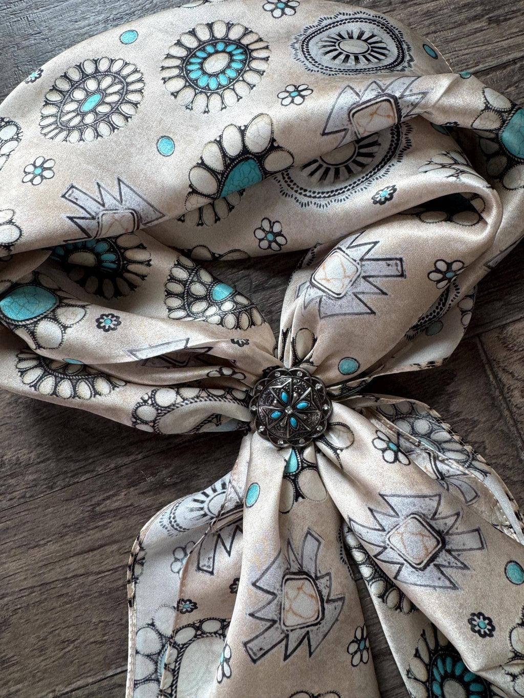 Wild Rag Turquoise Bead and Rhinestone Concho Scarf Slide