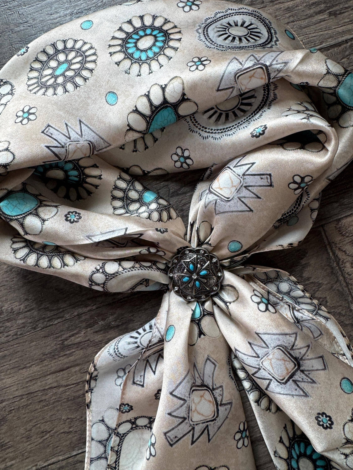 Wild Rag Turquoise Bead and Rhinestone Concho Scarf Slide