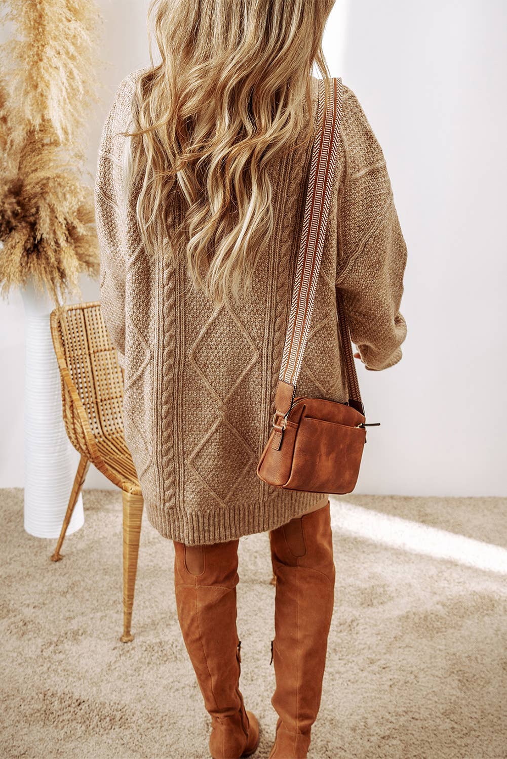 Grace Cable Knit Loose Fit Knit Sweater Dress | S-2XL