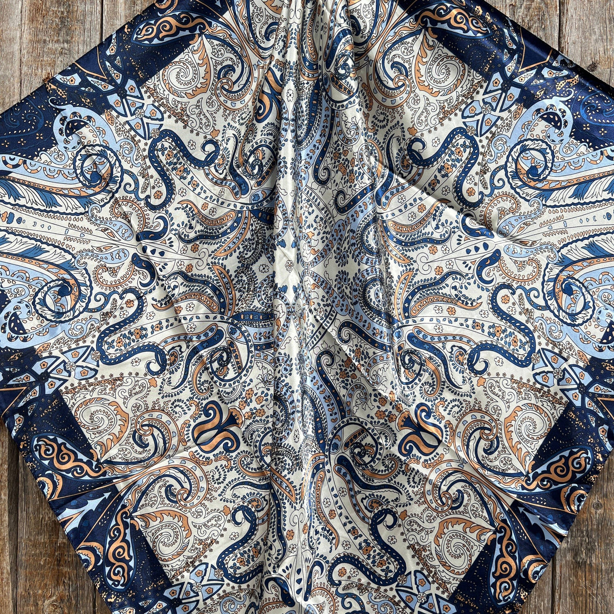 Blue, Cream and Tan Paisley Wild Rag - Western Scarf