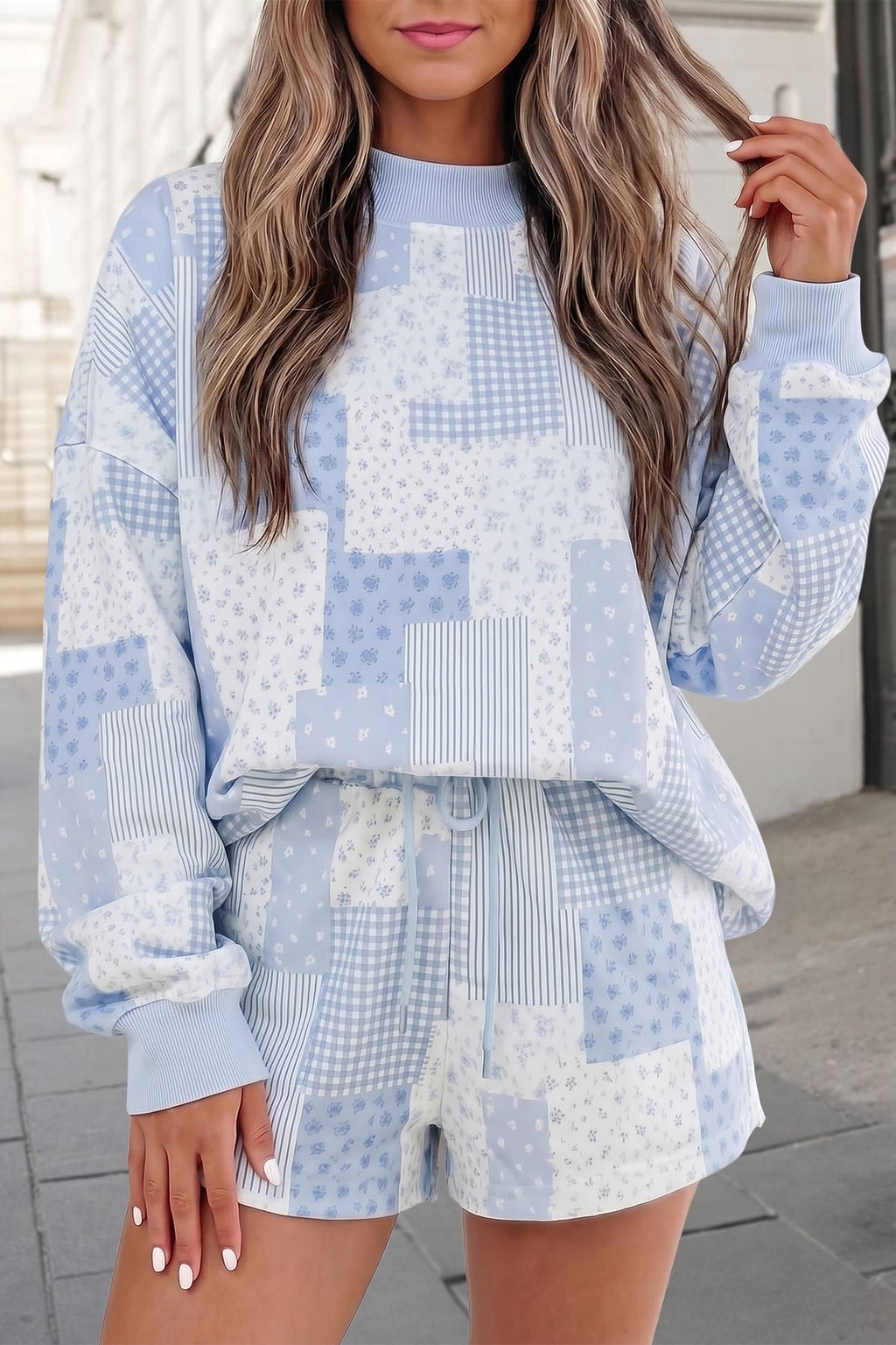 Patchwork Floral Print Shorts Set