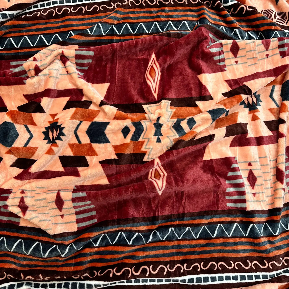 Rust Southwest Aztec King Size Super Soft Plush Blanket